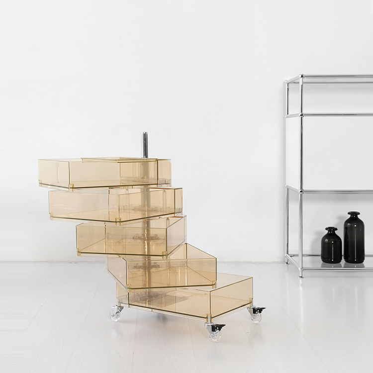 빙그리 회전서랍 트롤리 5단 투명옐로우 8128.1812