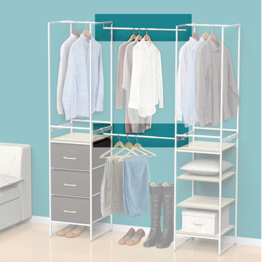 엑스코아 드레스룸 시스템 행거 2단 철제 스탠드 옷걸이 서랍장 세트 아이방 옷장 옷행거