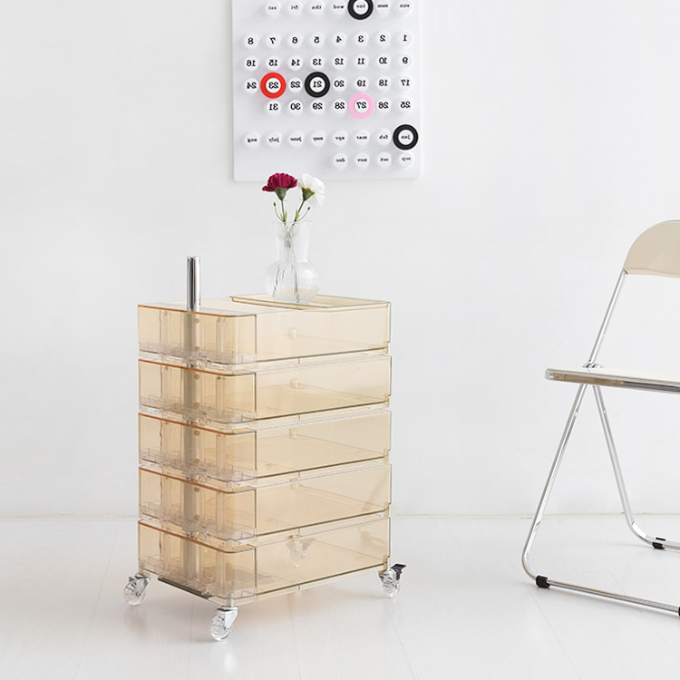 빙그리 회전서랍 트롤리 5단 투명옐로우 8128.1812