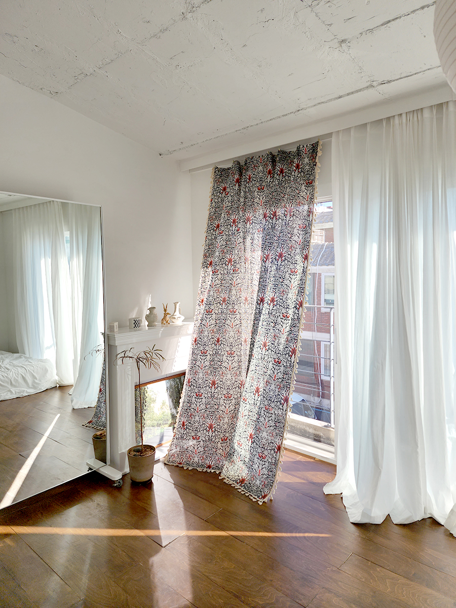 블랑쉬 레드 붓 꽃 술 린넨커튼150x240(1p) - 상세 이미지 3