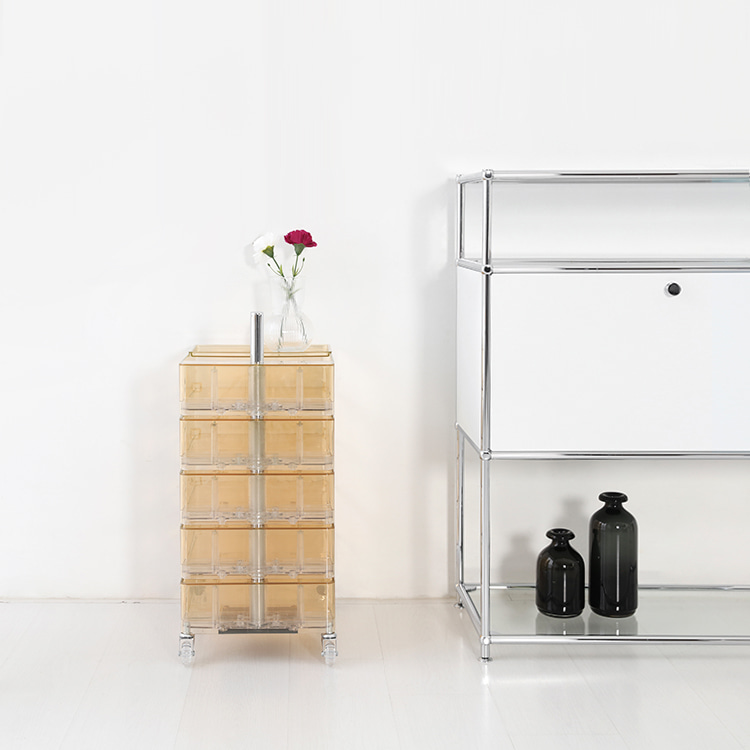 빙그리 회전서랍 트롤리 5단 투명옐로우 8128.1812