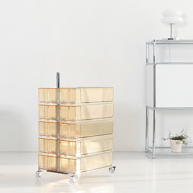 빙그리 회전서랍 트롤리 5단 투명옐로우 8128.1812