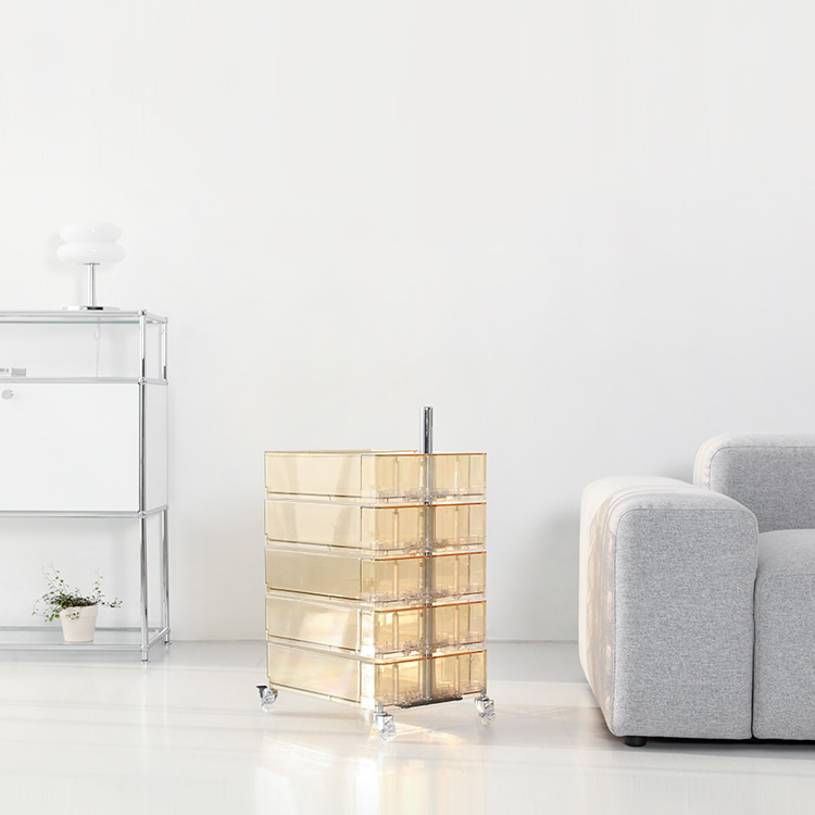 빙그리 회전서랍 트롤리 5단 투명옐로우 8128.1812