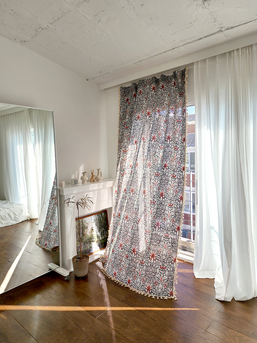 블랑쉬 레드 붓 꽃 술 린넨커튼150x240(1p) - 상세 이미지 2