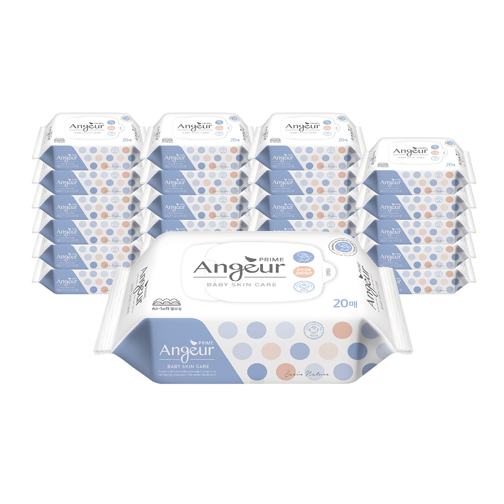 앙쥬르 프라임 미니 포켓 물티슈 안전한 아기 유아용 휴대용 소형 20매 24팩
