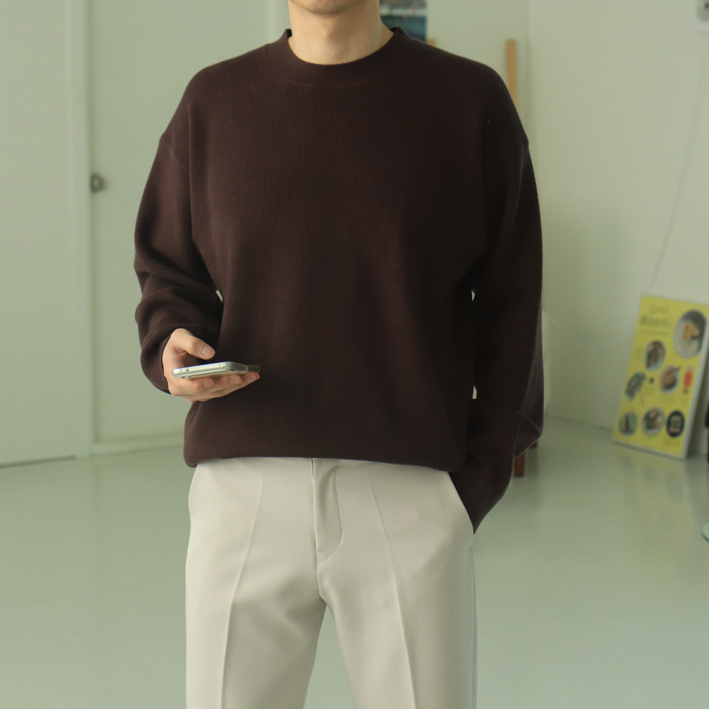 남자 오버핏 두꺼운 하찌 라운드 니트 남자니트 이미지 4