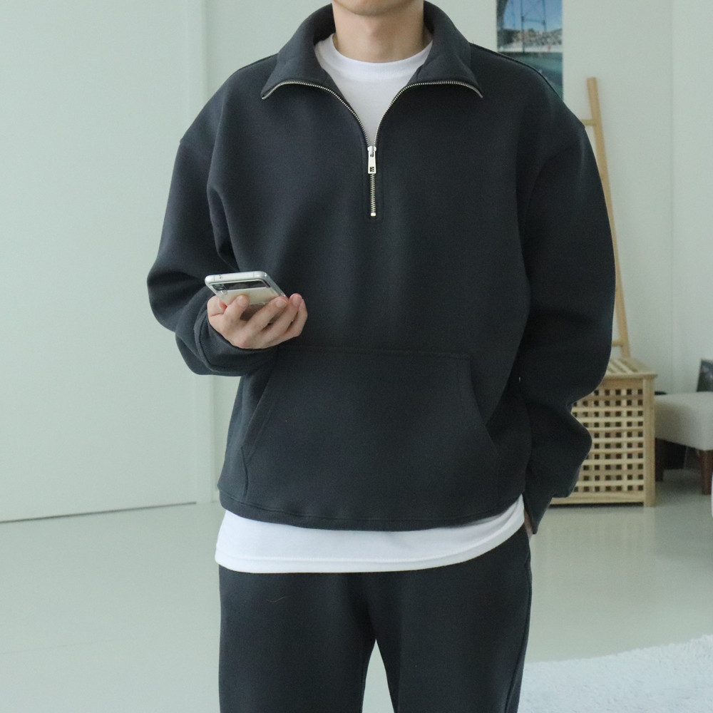 남자맨투맨 남자 반집업 아노락 오버핏 맨투맨 - 상세 이미지 3