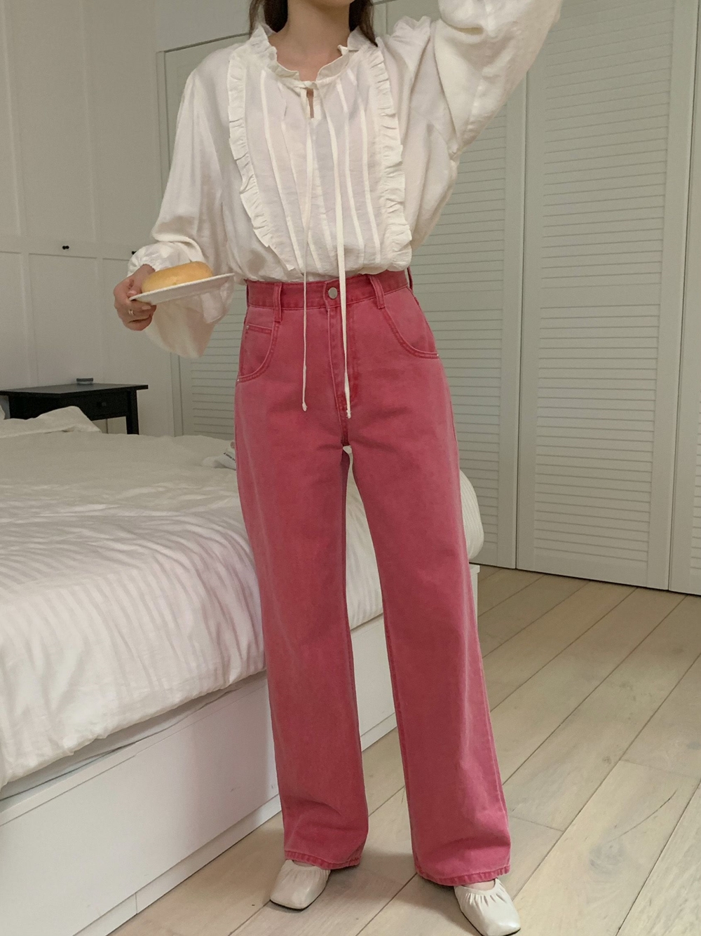 피그먼트 콘데님 면 와이드 통바지 팬츠 이미지 3