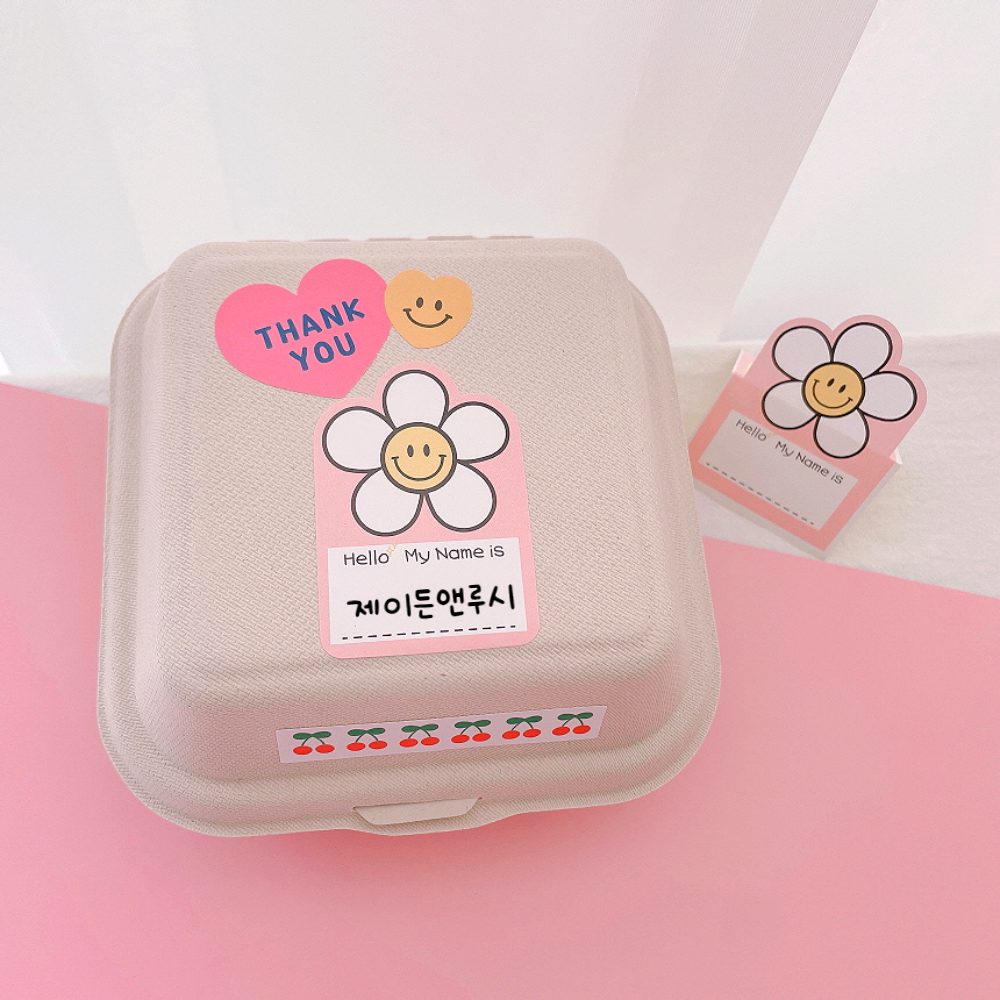 데이지 네임 스티커 어린이집 선물 포장 귀여운 캐릭터 답례품 스마일 스티커 핑크 - 상품 이미지
