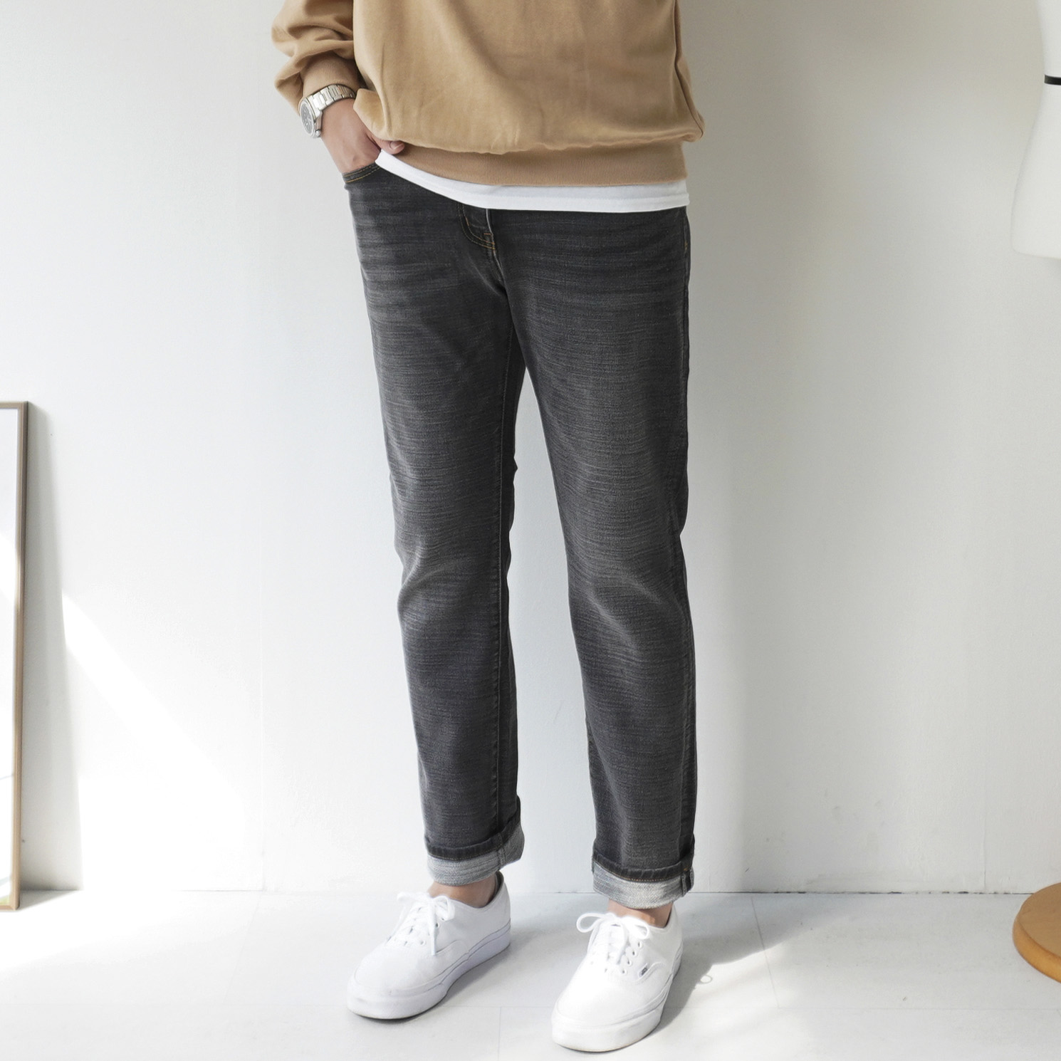[SALE] 남자 10부 시크릿 밴딩 스판 데일리 청바지 - 상품 이미지