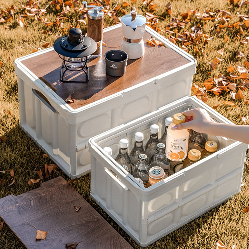 2세대 손잡이 캠핑폴딩박스 S 우드상판 캠핑 수납 테이블 상자 카고박스