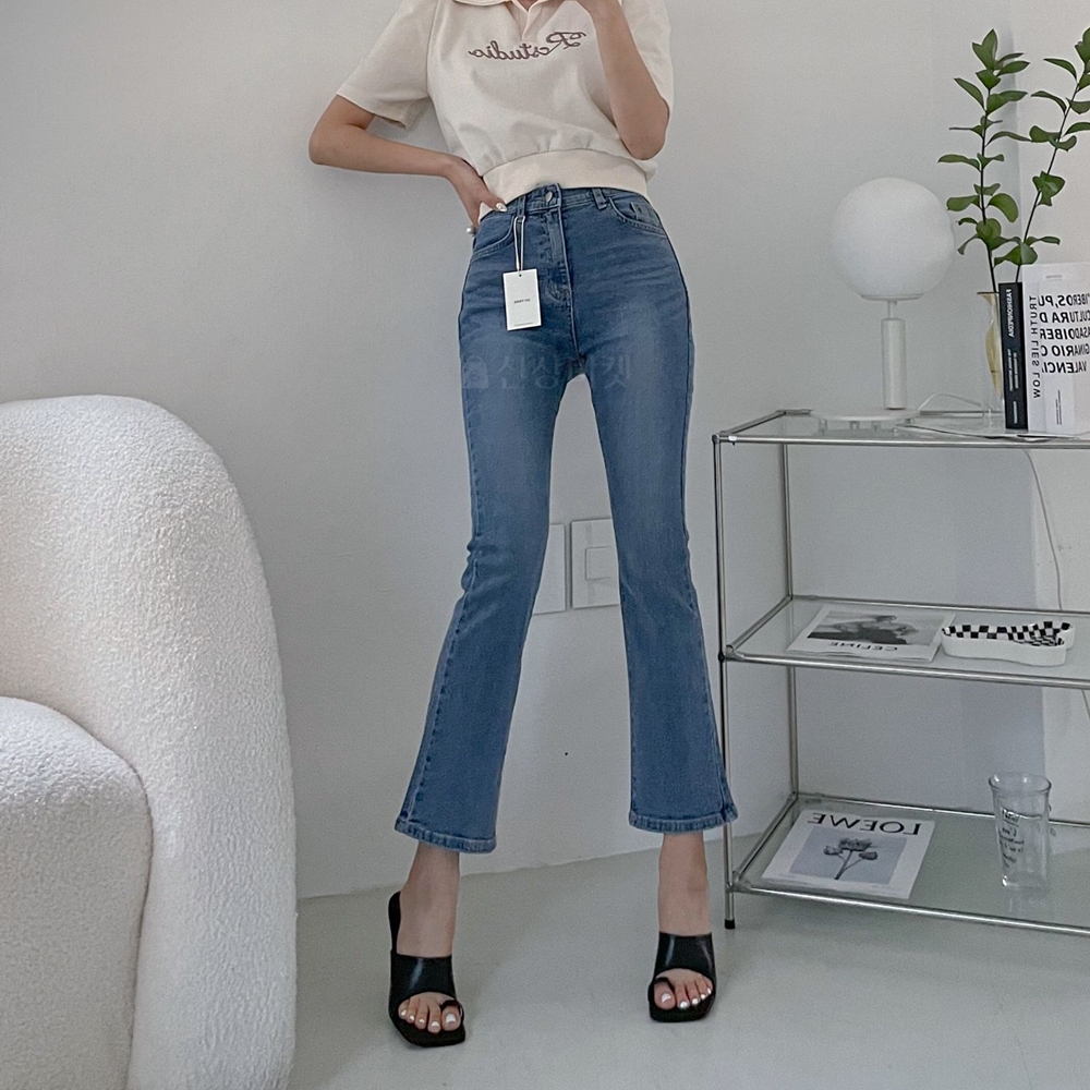 히든밴딩 빅사이즈 스판 9부 슬림 부츠컷 데님 팬츠 - 상품 이미지