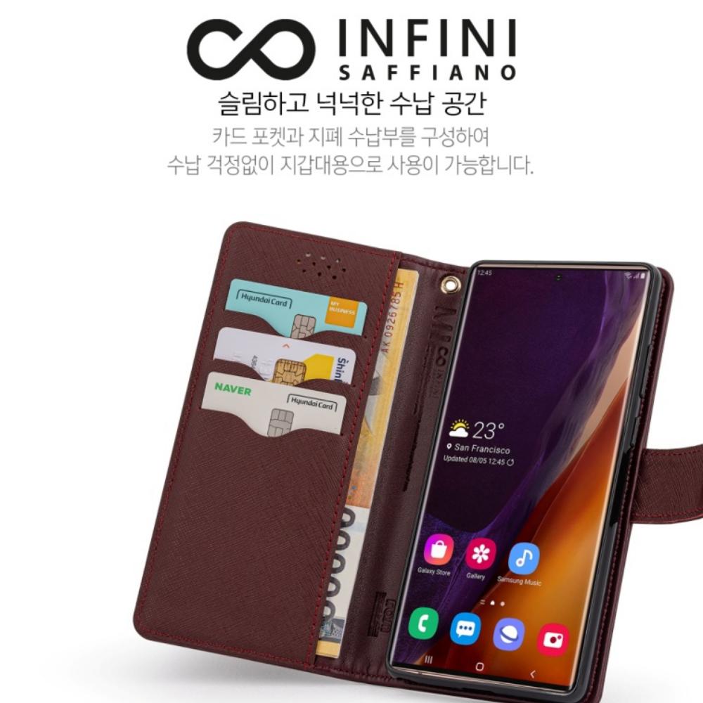 인피 천연 소가죽 사피아노 카드 지갑 다이어리 케이스 네이비, 갤럭시 노트9 - 상세 이미지 4