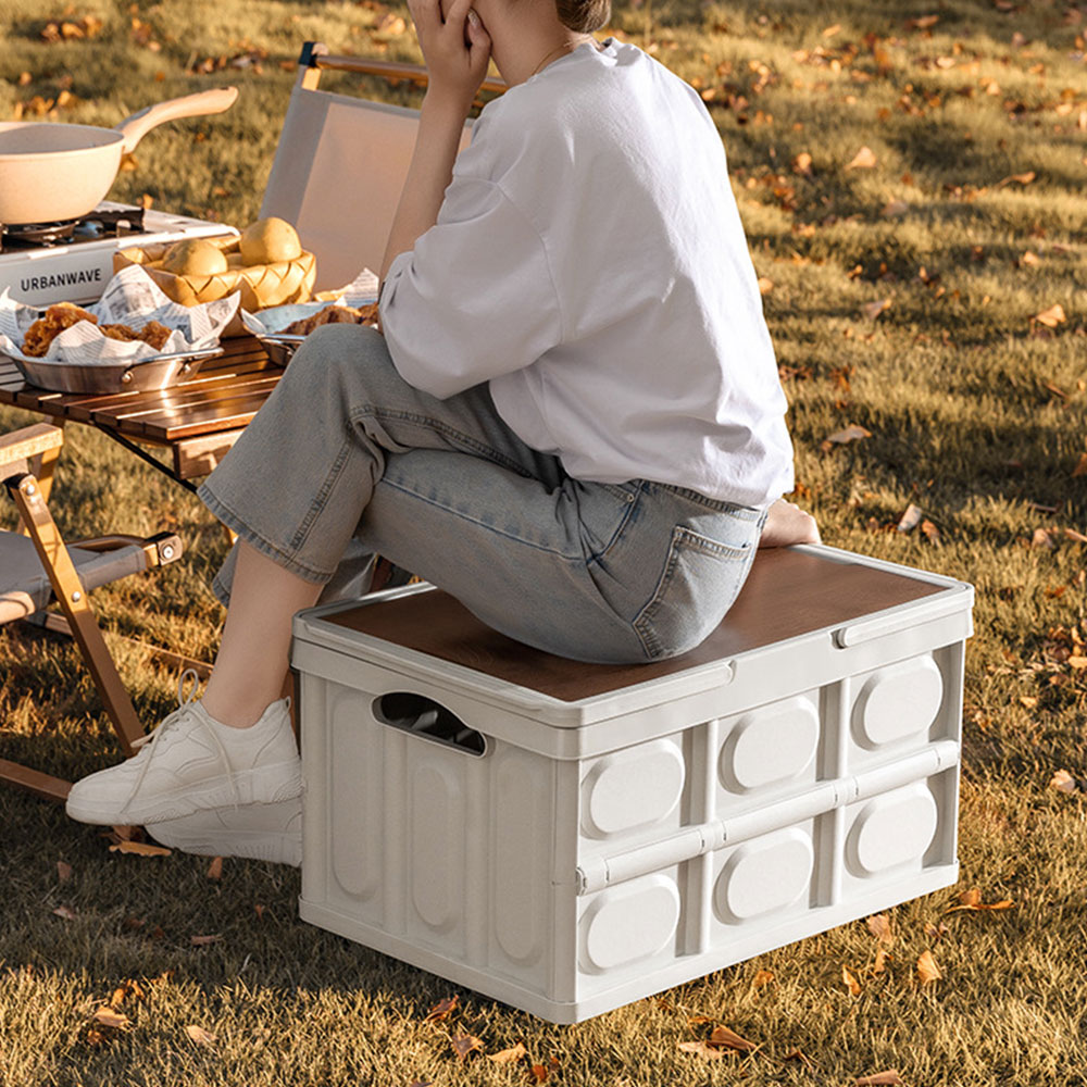 2세대 손잡이 캠핑폴딩박스 S 우드상판 캠핑 수납 테이블 상자 카고박스