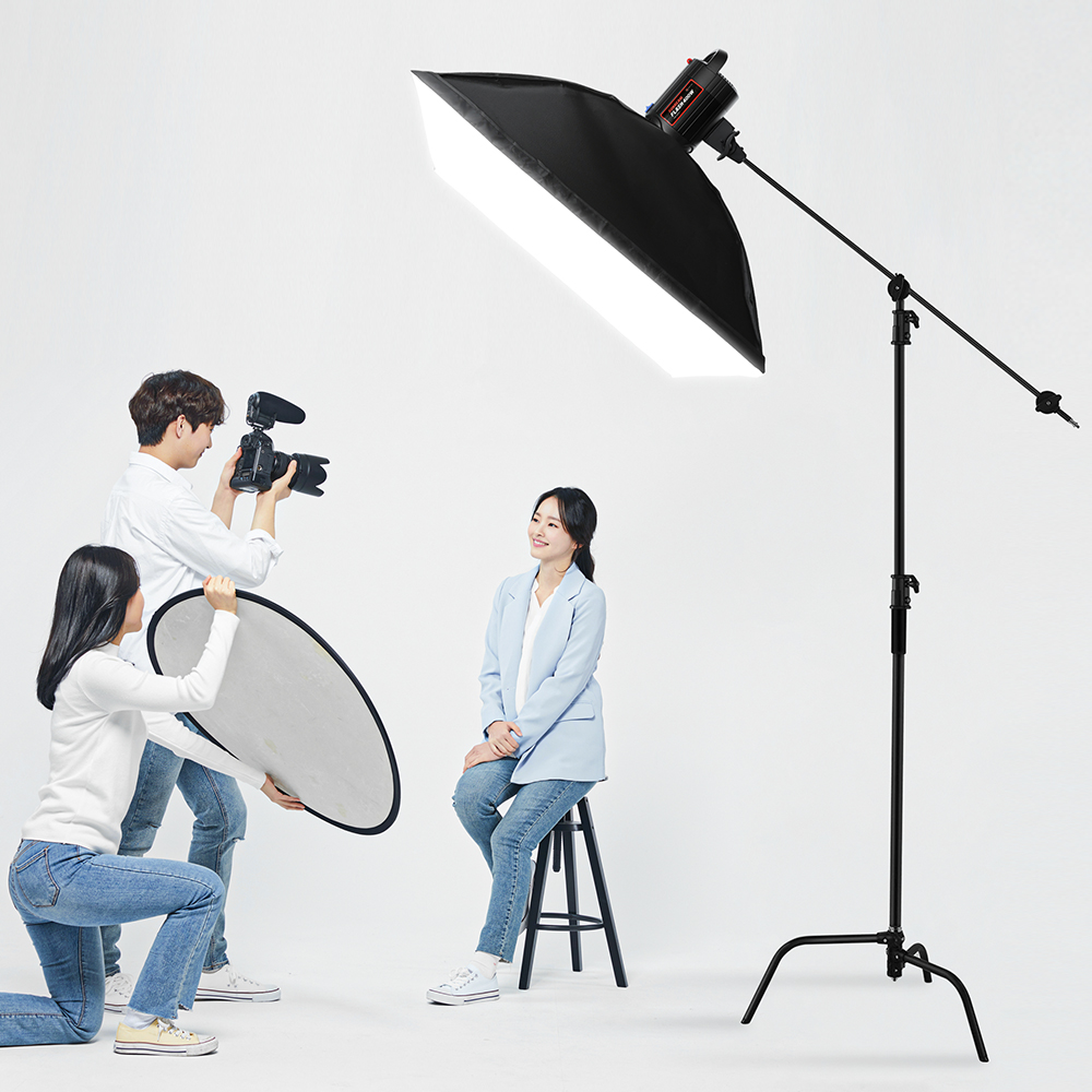 C스탠드 조명 삼각대 라이트 스탠드 유튜브 촬영 방송 장비 블랙 - 상세 이미지 2