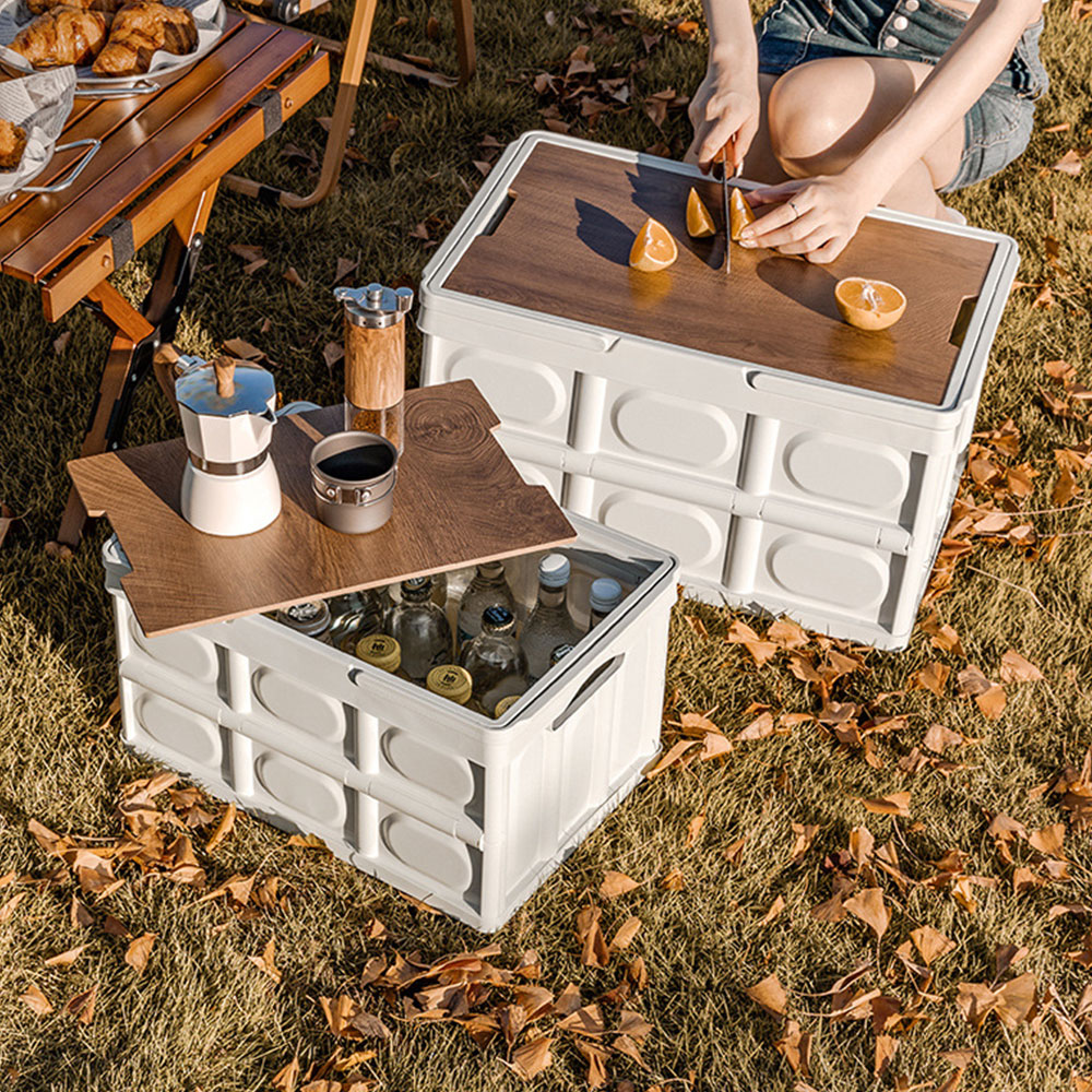 2세대 손잡이 캠핑폴딩박스 S 우드상판 캠핑 수납 테이블 상자 카고박스