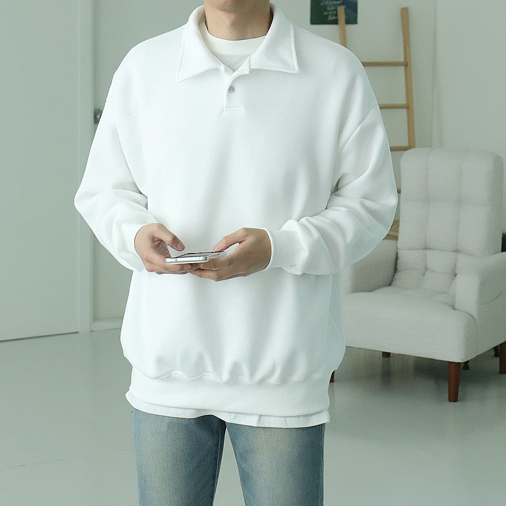 남자맨투맨 오버핏 헨리넥 카라티 남자기모맨투맨 이미지 2