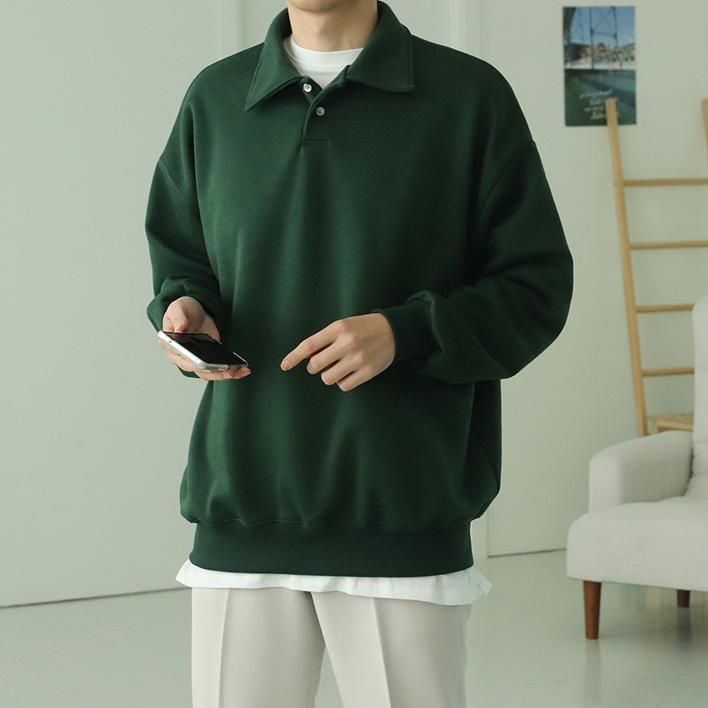 남자맨투맨 오버핏 헨리넥 카라티 남자기모맨투맨 - 상세 이미지 5