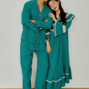 커플 스카이민트 카라 라운드 투피스, 원피스 잠옷 파자마 세트 착용 후기 | 사이즈/핏 총정리 - 상품 이미지 3