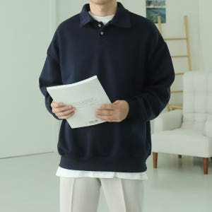 남자맨투맨 오버핏 헨리넥 카라티 남자기모맨투맨 착용 후기 | 사이즈/핏 총정리 - 상품 이미지 3