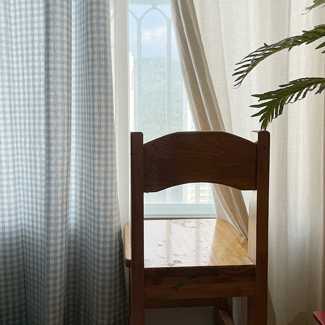 린넨 아이방커튼 민트 핀스타일 제작커튼