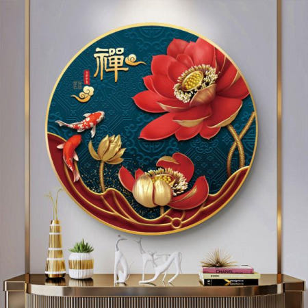 [해외]실십자수 원형 붉은 연꽃 황금 꽃봉오리 대형 십자수 세트 패키지 DIY만들기