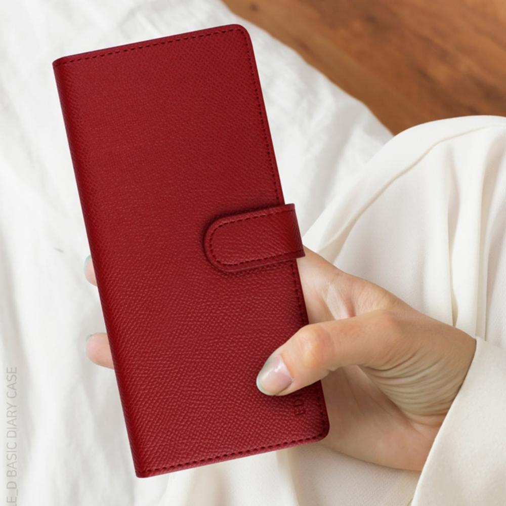 플디 카드 수납 가죽 지갑 케이스 레드, 갤럭시A32 - 상세 이미지 3