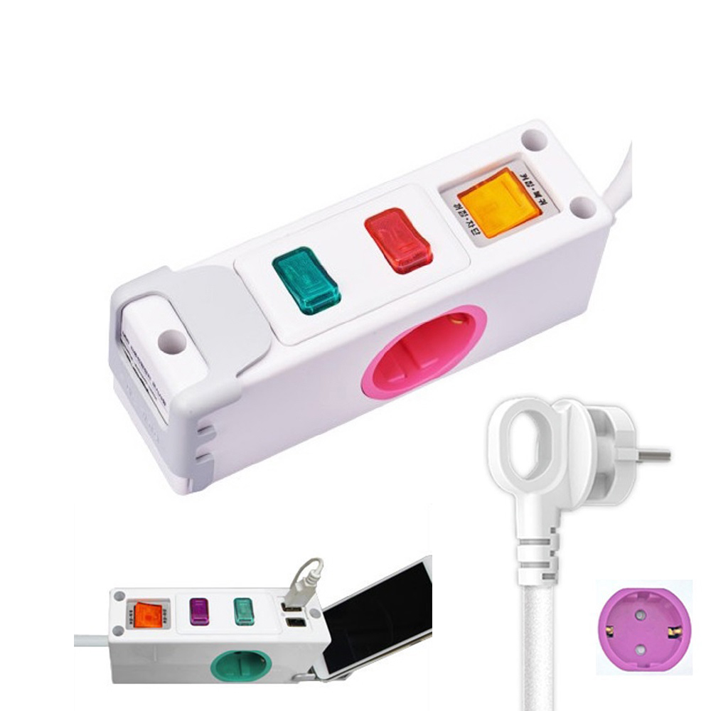 국산 디자인멀티탭 옆으로 개별스위치 멀티 전기 콘센트 멀티탭 USB 2구 1.5M - 상품 이미지