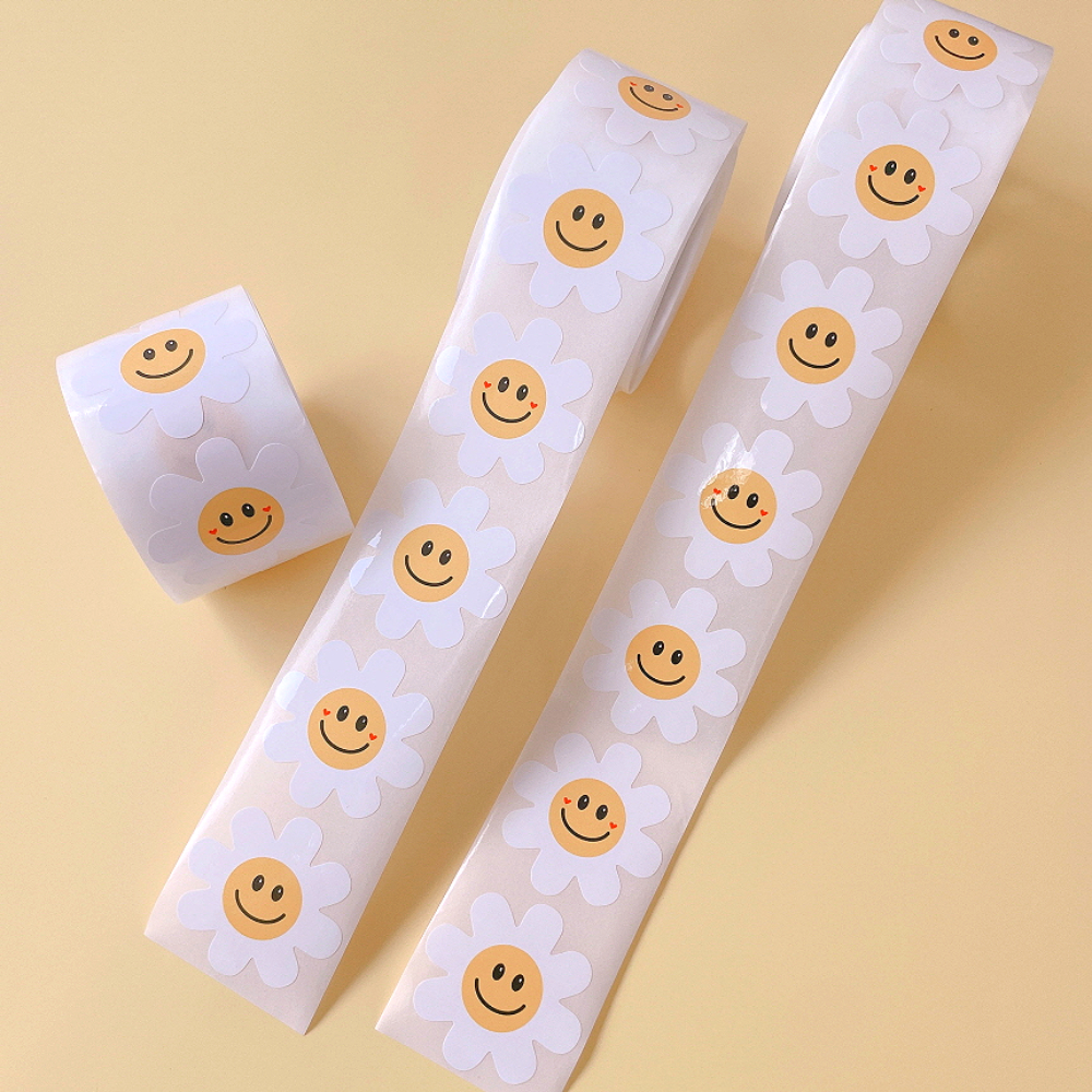 데이지 스마일 스티커 200p 답례품 구디백 선물 포장 스마일 롤 스티커 제품 이미지