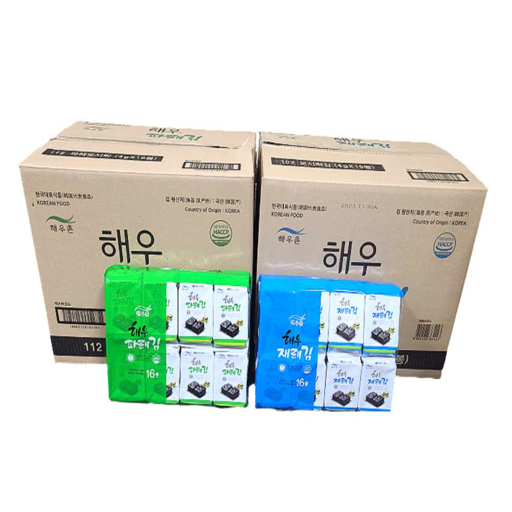 도시락김 해우촌 해우 재래 파래 4g 두번구운 160봉 맛김 16단 미니 시골 식당 업소용 - 메인 이미지