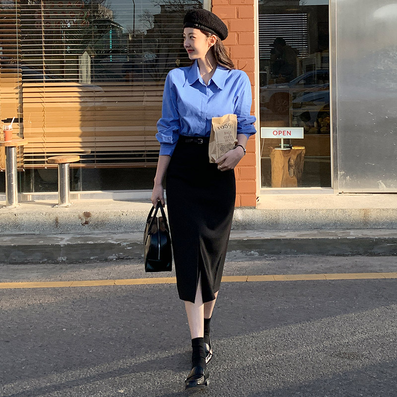 (벨트구성) 쥬디 슬릿 일자 롱 스커트 sk6281 - 상세 이미지 5
