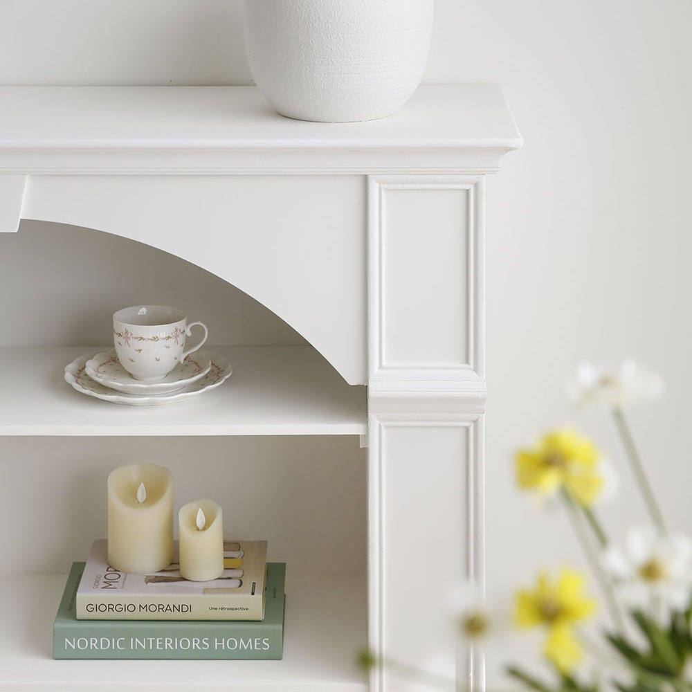 파비안 화이트 몰딩 인테리어 벽난로 선반 장식장 원목 미니 콘솔 테이블 전실 복도 가구