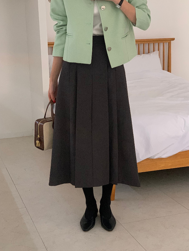 모드 핀턱 여성 정장 A라인 플리츠 핀턱 주름 롱 스커트(5color)