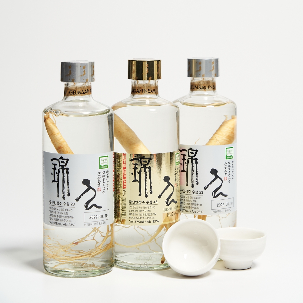 금산인삼주 한뿌리세트 1호 23도 375ml 2병, 43도 1병 (잔,케이스,쇼핑백) - 상세 이미지 5