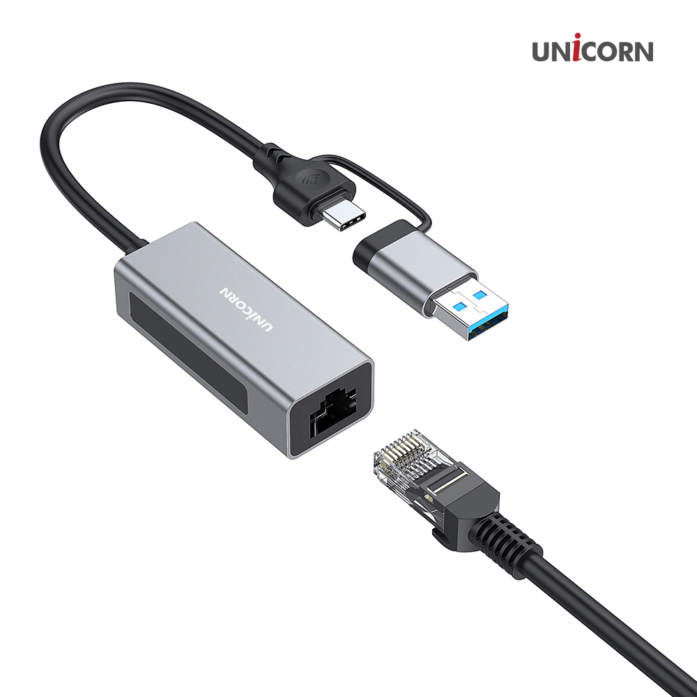 유니콘 CLAN-200AC  A타입+C타입겸용 USB유선랜카드 유선랜어댑터 알루미늄바디