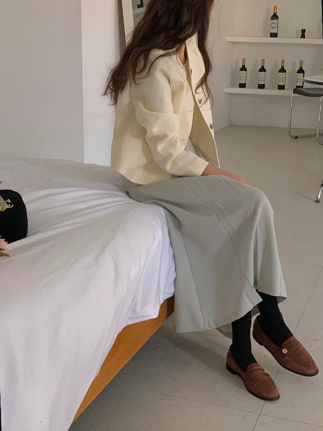 모드 핀턱 여성 정장 A라인 플리츠 핀턱 주름 롱 스커트(5color) - 상세 이미지 4