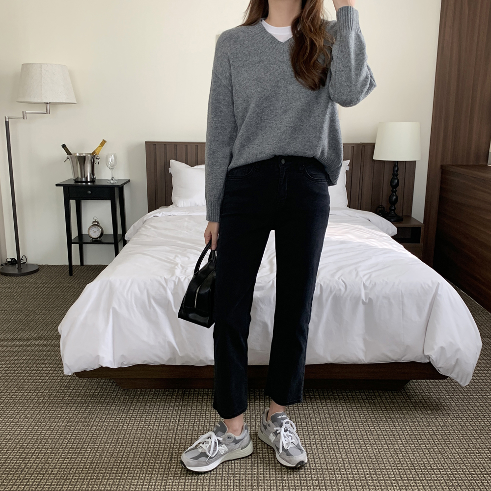 하이웨스트 코튼 스판 일자팬츠 여성 밴딩바지 가을 여자 면팬츠 블랙 핑크 - 상세 이미지 3