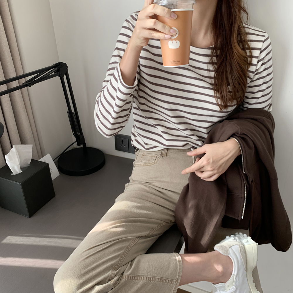 하이웨스트 빈티지 워싱 일자팬츠 여성 밴딩바지 스판 여자 면팬츠 가을 베이지 핑크 블랙 - 상세 이미지 5