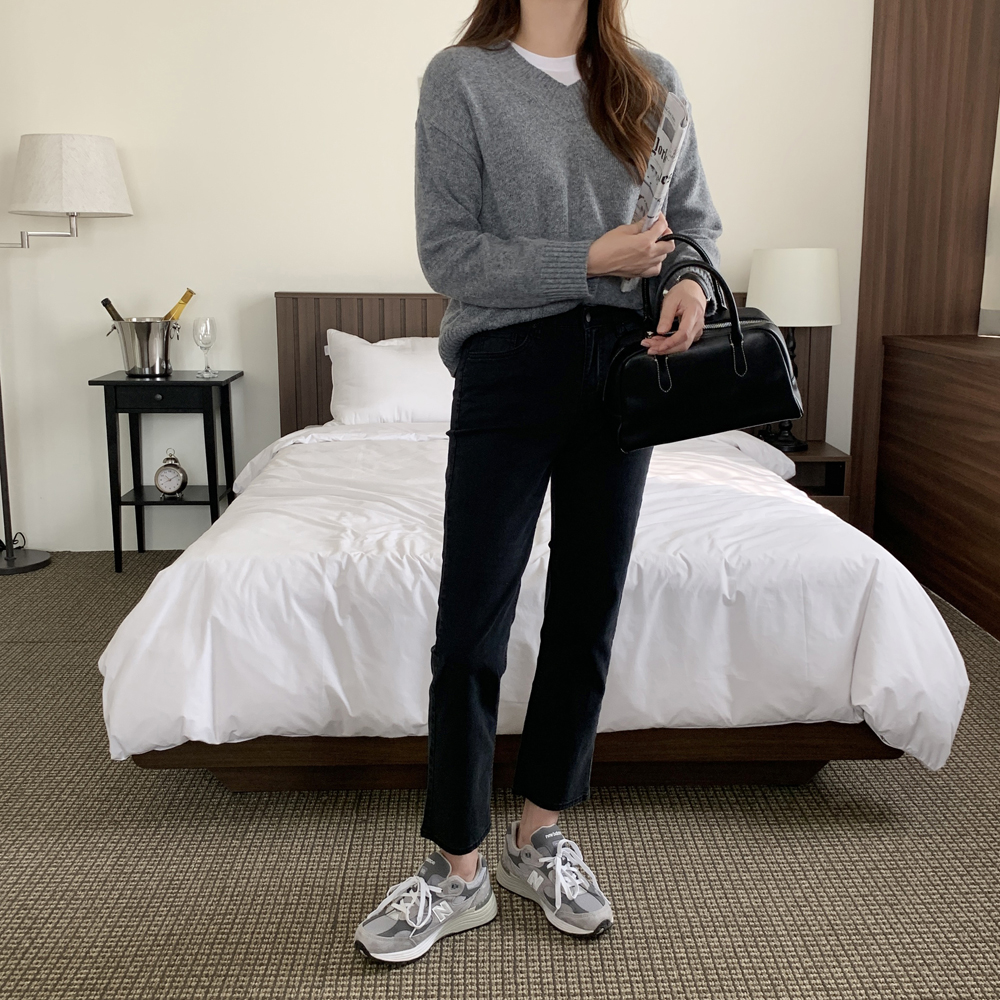 하이웨스트 코튼 스판 일자팬츠 여성 밴딩바지 가을 여자 면팬츠 블랙 핑크 - 상세 이미지 4