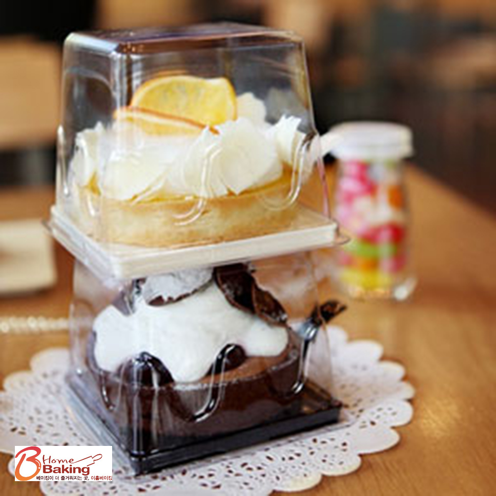 사출 조각케익받침-사각(크림핑크초코 택1) 투명덮개 별도구매 미니케익 디저트 무스케이크