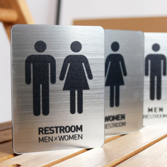 화장실 표지판 도어사인 표시 표찰 화장실안내판 메탈세로형 남성 7.5x10cm 라이트골드 이미지 3