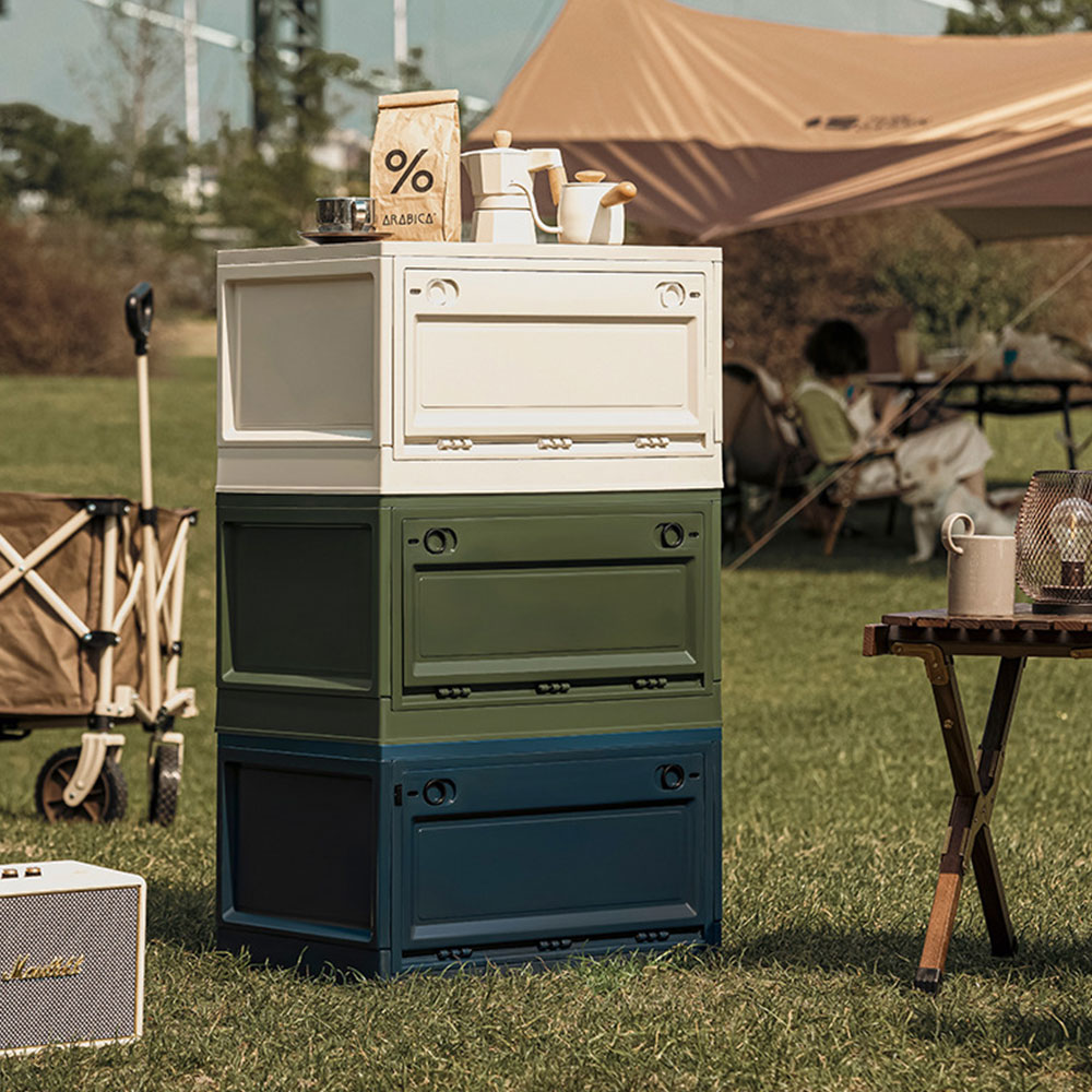 오픈도어 캠핑 폴딩박스 바퀴형 캠핑 수납 테이블 우드 상판 카고박스