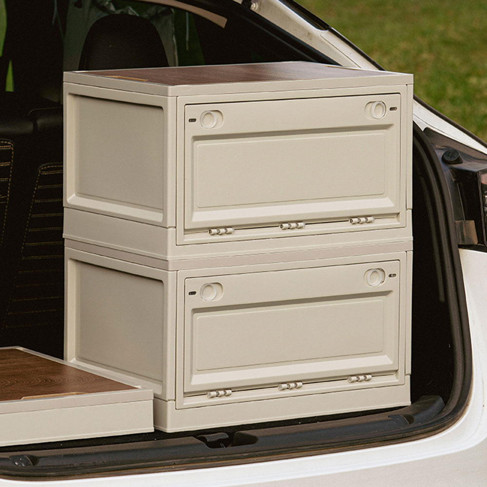 오픈도어 캠핑 폴딩박스 바퀴형 캠핑 수납 테이블 우드 상판 카고박스