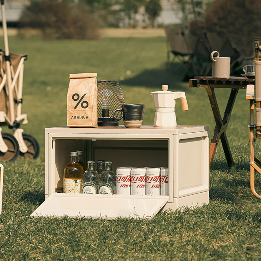오픈도어 캠핑 폴딩박스 바퀴형 캠핑 수납 테이블 우드 상판 카고박스