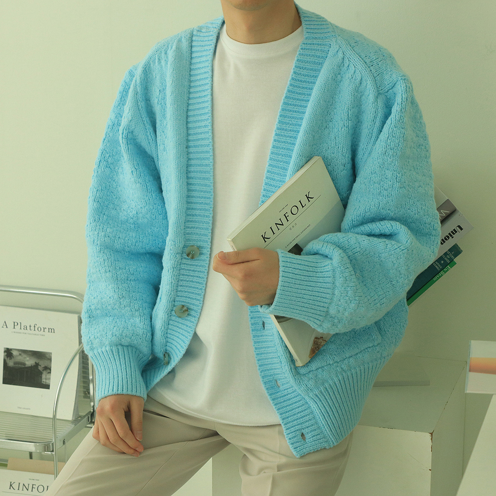 남자 오버핏 꽈배기 니트 가디건 남자가디건 이미지 3