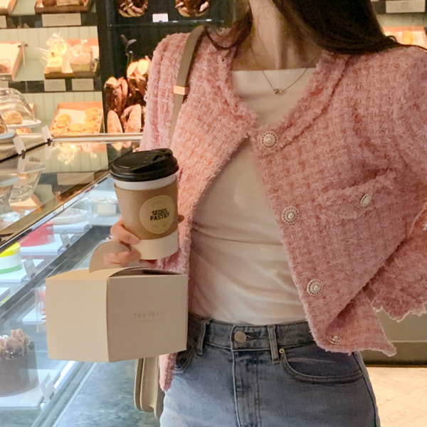 아떼 트위드 포켓 라운드넥 세미크롭 자켓 jk2559