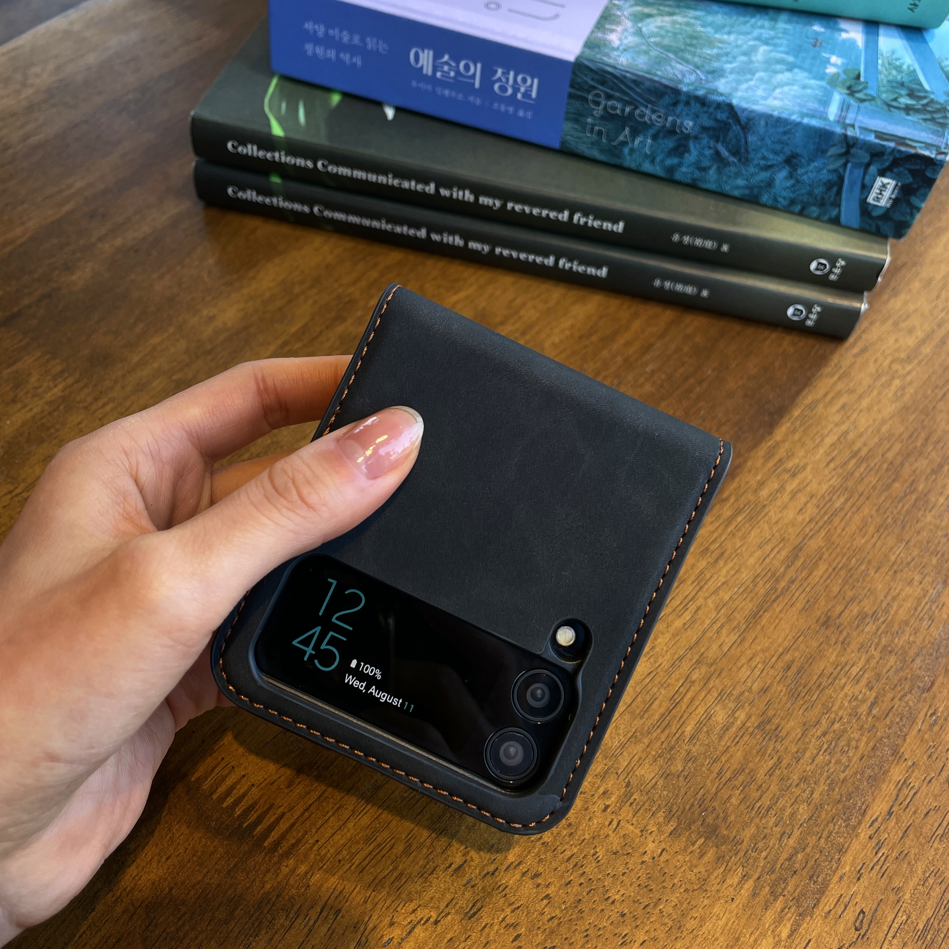 카드 케이스 지갑 가죽 힌지보호 슬림 지플립 블랙, 갤럭시Z 플립4 - 상품 이미지