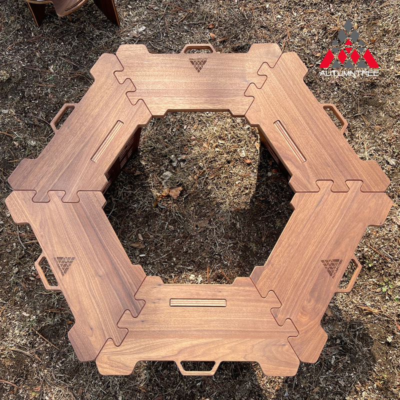 육각기어테이블 AUTUMNTREE 원목 캠핑소품 용품 핸드메이드 화로대 헥사 난로테이블