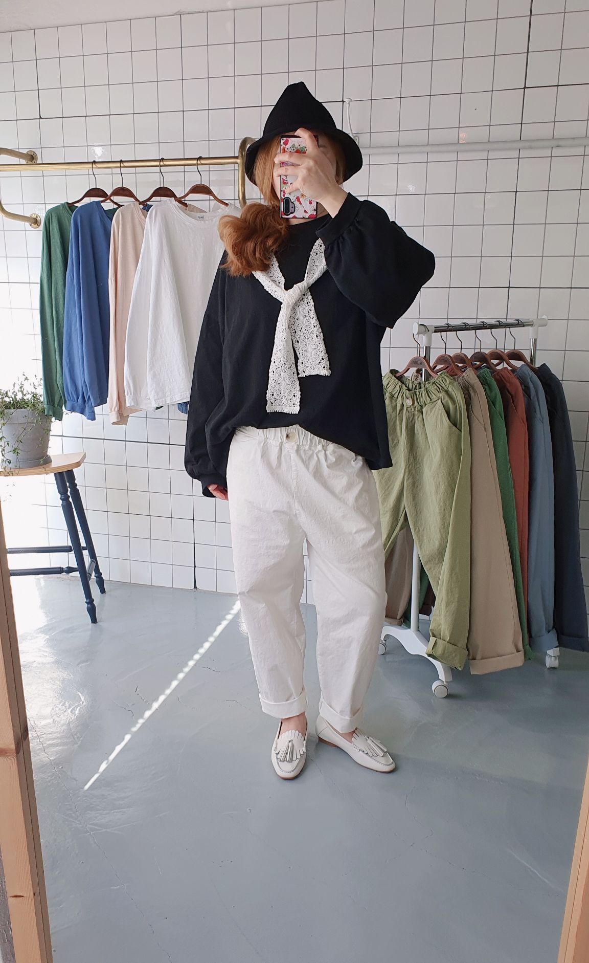 워싱면 루즈핏 벌룬소매 면 티셔츠 - 상세 이미지 2