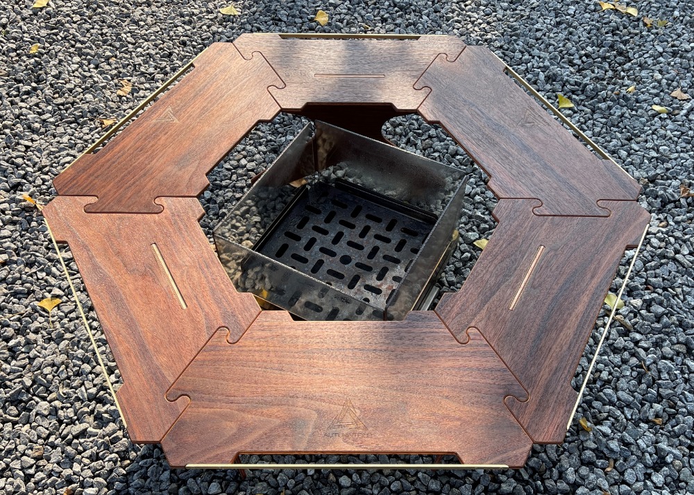 캠핑 육각 테이블 오텀트리 수제작 원목 화로 난로 테이블